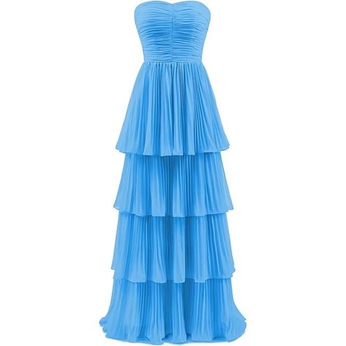 Strapless tiered pleated - tiered,