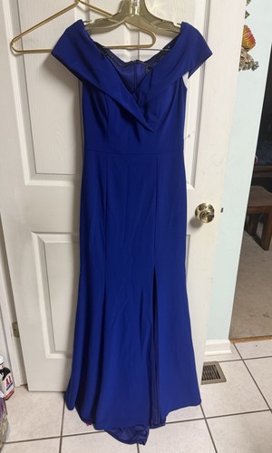 Xscape blue off shoulder slit - off,
